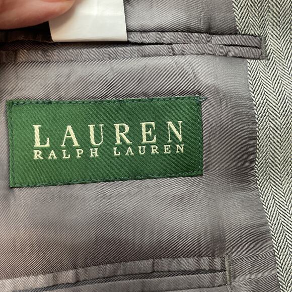 Lauren Ralph Lauren Herringbone Blazer Mens 44L Gray Silk Wool Blend Two Button - Picture 4 of 15